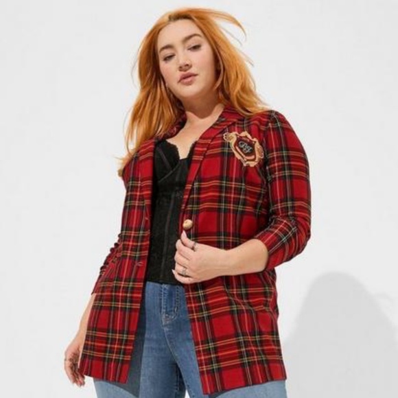 ♥️ CHRISTMAS PLAID BETSY JOHNSON BLAZER ♥️ - Picture 1 of 6